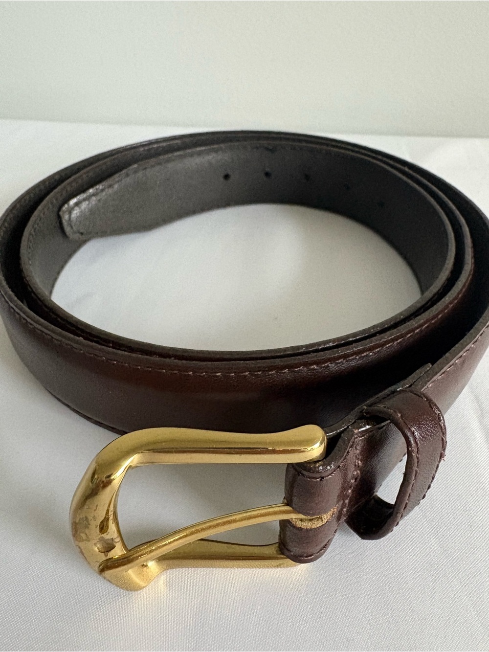 Brown Leather Belt with Brass Buckle